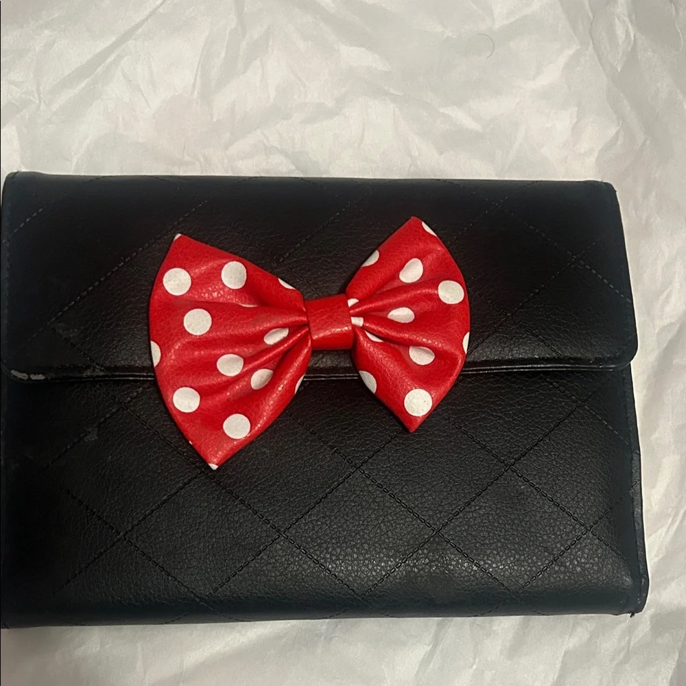 Elegant Black Planner with Red Polka Dot Bow